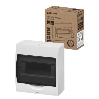 Щит ЩРН-П-8 модулей, навесной, пластик, белый, дымчатая дверца, IP41 TDM