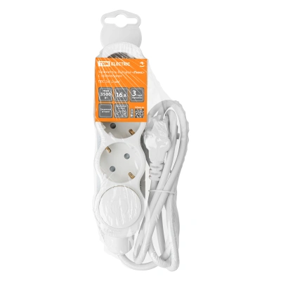Удлинитель бытовой "Люкс" УЛ03В выкл, 3 гнезда, 5м, с/з, с з/ш, ПВС 3х1мм2 16А/250В бело-серый TDM