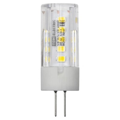 Лампа светодиодная G4-3 Вт-AC/DC 12 В-4000 К, SMD, 16x43 мм TDM
