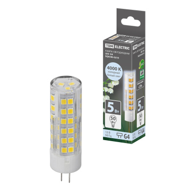 Лампа светодиодная G4-5 Вт-AC/DC 12 В-4000 К, SMD, 16x57 мм TDM