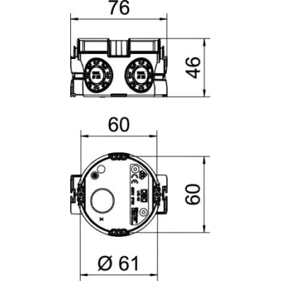 Подрозетник UG 46-GS одиночный, 650°С, O64мм, h=46мм, для спл стен, с винтами, черный, полипропилен
