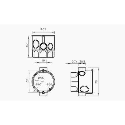 Подрозетник UG 66 одиночный, 650°С, O64мм, h=66мм, для спл стен, без винтов, черный, полипропилен