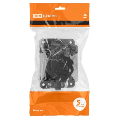 Розетка настенная с заглушкой каучук, 2Р+РЕ, 16А, 250В, IP44, черная TDM