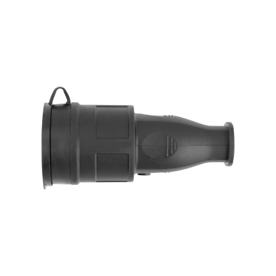 Розетка переносная с заглушкой каучук, 2Р+РЕ, 16А, 250В, IP44, черная TDM