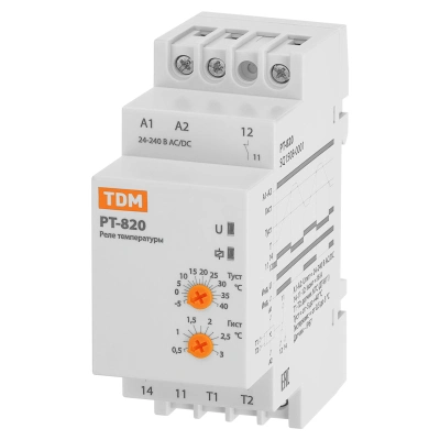 Реле температуры РТ-820 (-5+40С, 24-240В АС/DC, с датч. IP67) TDM