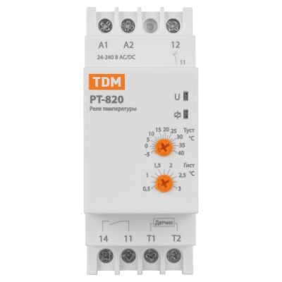 Реле температуры РТ-820 (-5+40С, 24-240В АС/DC, с датч. IP67) TDM