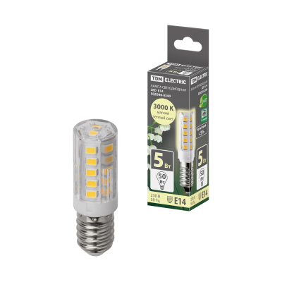 Лампа светодиодная Е14-5 Вт-230 В-3000 К, SMD, 16x54 мм TDM