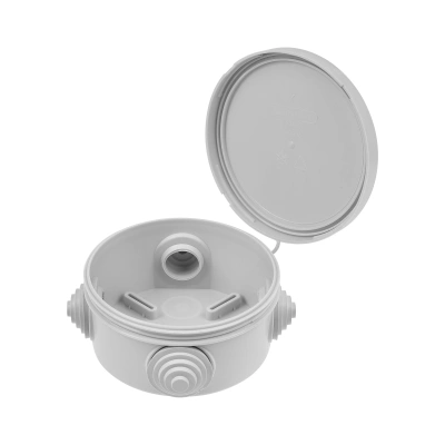 Распаячная коробка ОП D85х40 мм, крышка, IP54, 4 вх., HF, серая TDM